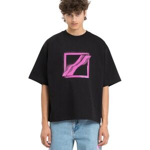 WE11DONE Shirt Mens Small Black Pink Sequins Logo Graphic T-Shirt Boxy Cotton